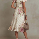 Lena | Abito midi in raso a fiori vintage