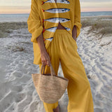 Gisella | Blusa oversize con stampa oceano stile isola e pantaloni con tasche elastiche