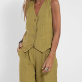 Rosa | Set con gilet abbottonato e pantaloni ampi
