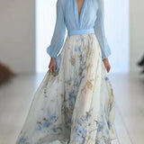 Tilde | Abito maxi con stampa floreale mozzafiato e scollo a V