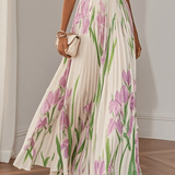 Ingrid | Abito lungo in chiffon a fiori plissé bianco