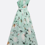 Amelia | Abito lungo in chiffon a fiori verde chiaro con spalle scoperte