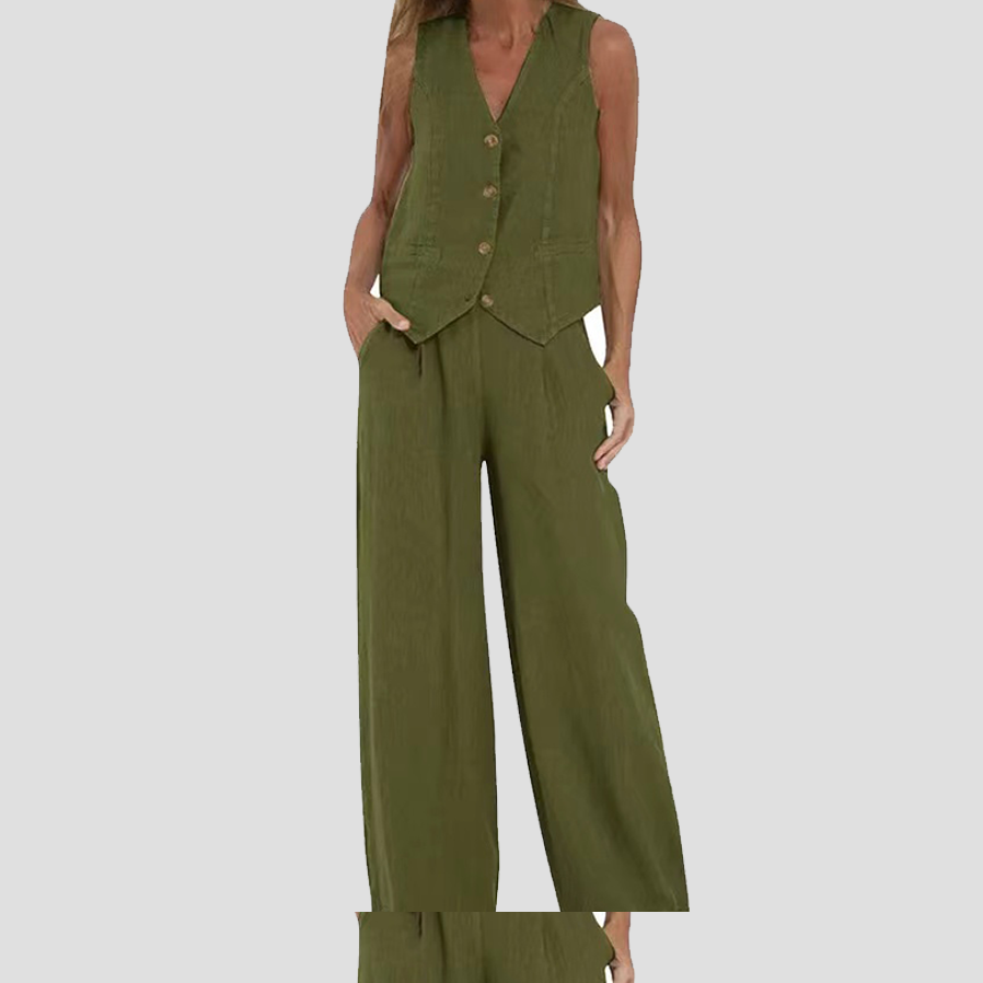 Rosa | Set con gilet abbottonato e pantaloni ampi