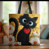 Borsa gatti neri con cuore e margherite