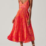 Sabina | Abito midi plissé elegante con stampa floreale chic costiera