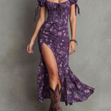 Anna | Abito midi con maniche a sbuffo a fiori boho