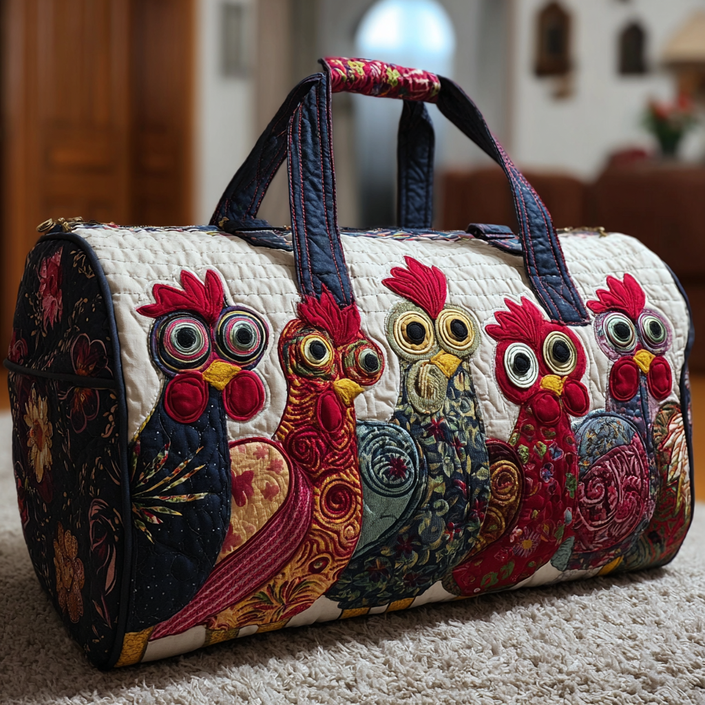Borsa da viaggio trapuntata – Galline di campagna II