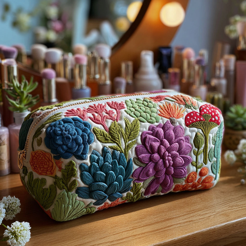 Beauty case trapuntato con motivi vegetali colorati NCU0PT9617