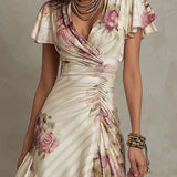 Lena | Abito midi in raso a fiori vintage