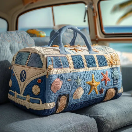 Borsa da viaggio trapuntata – Furgoncino hippie sulla spiaggia