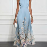 Annina | Abito lungo in chiffon a fiori blu
