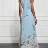 Annina | Abito lungo in chiffon a fiori blu