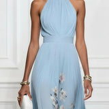 Annina | Abito lungo in chiffon a fiori blu