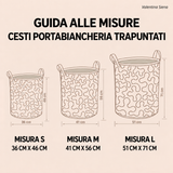 Valentina Siena — guida alle misure dei cesti portabiancheria: S 36 × 46 cm, M 41 × 56 cm, L 51 × 71 cm