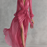 Lea | Abito lungo in chiffon elegante con scollo a V e vita annodata