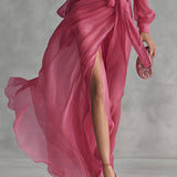 Lea | Abito lungo in chiffon elegante con scollo a V e vita annodata