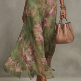 Emma | Abito lungo in chiffon a fiori verde con schiena scoperta