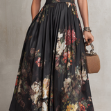 Greta | Abito midi plissé in raso a fiori nero