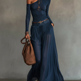 Giovanna | Top off-shoulder e gonna blu navy