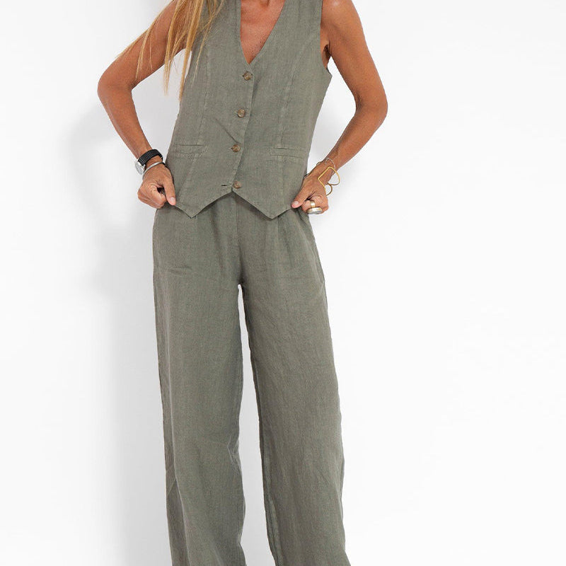 Rosa | Set con gilet abbottonato e pantaloni ampi