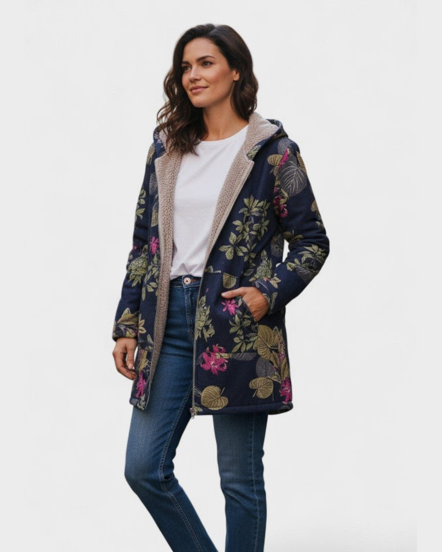Aurora | Cappotto blu navy a fiori — 1