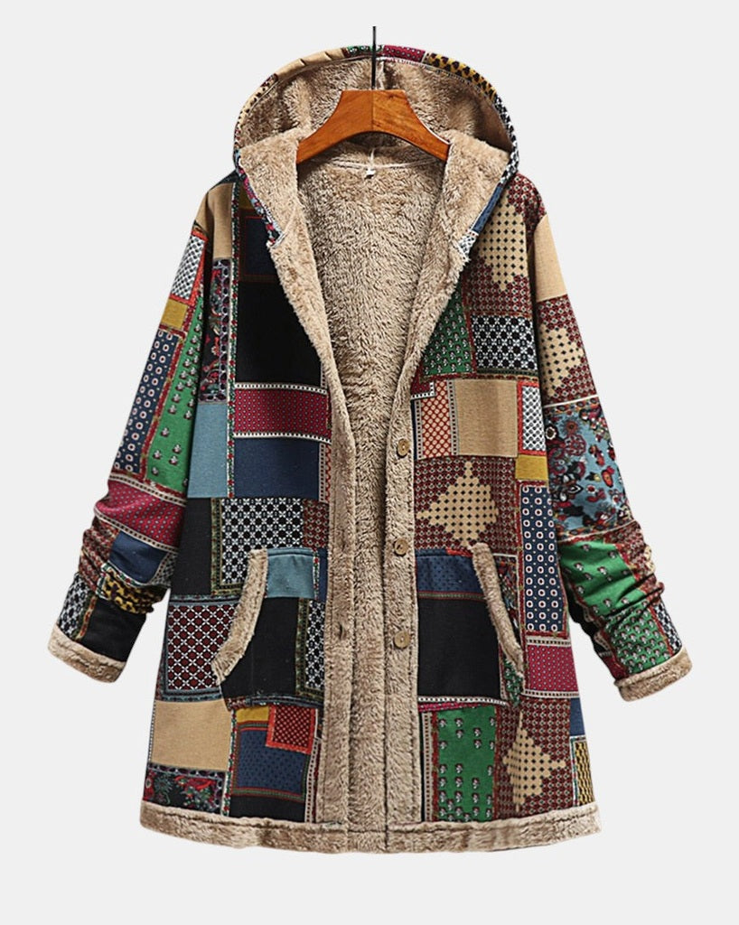 Ottavia | Felpa patchwork con cappuccio nei toni della terra — 1