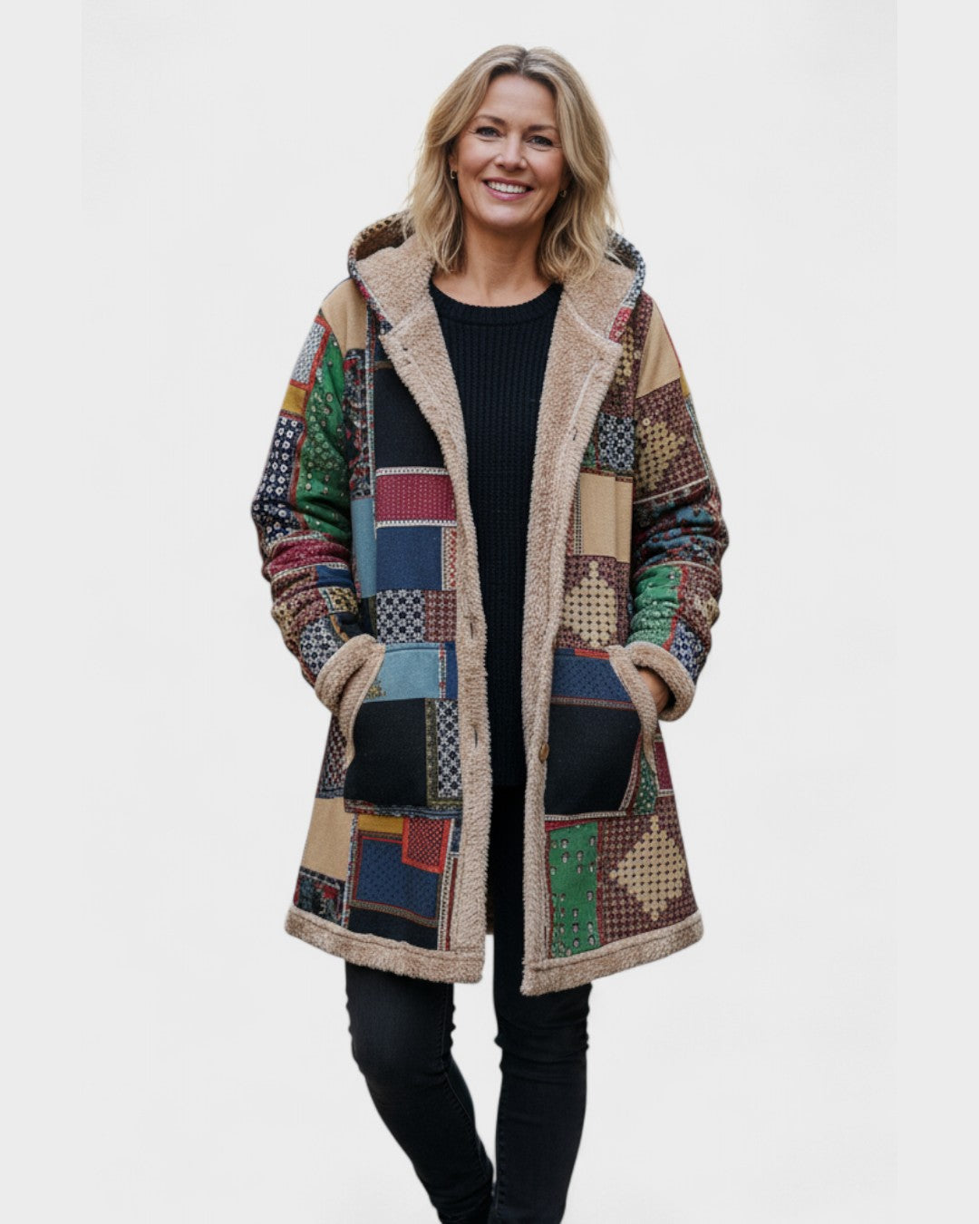 Ottavia | Felpa patchwork con cappuccio nei toni della terra — 2
