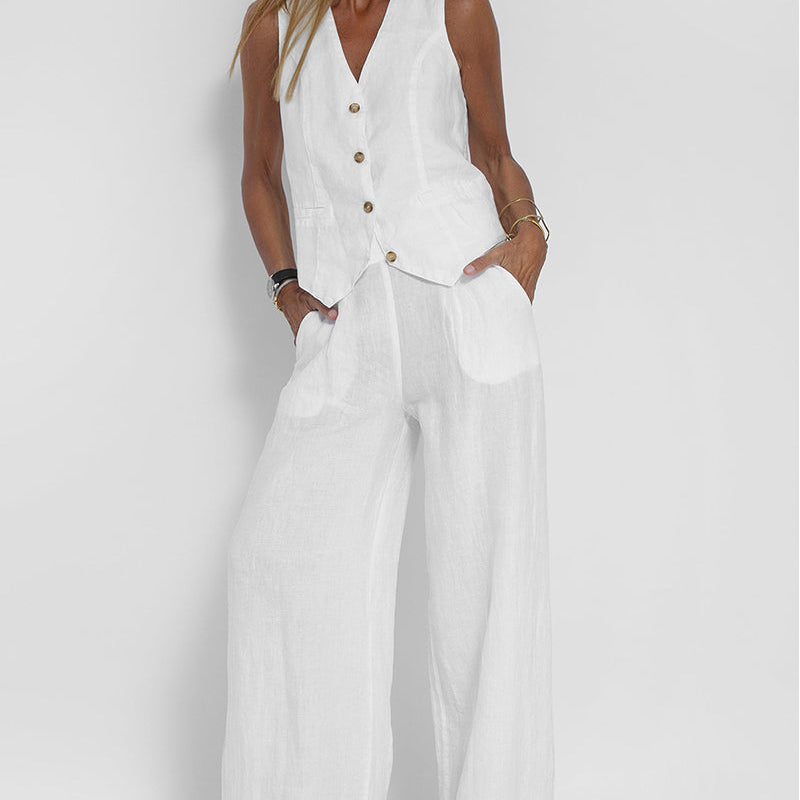 Rosa | Set con gilet abbottonato e pantaloni ampi