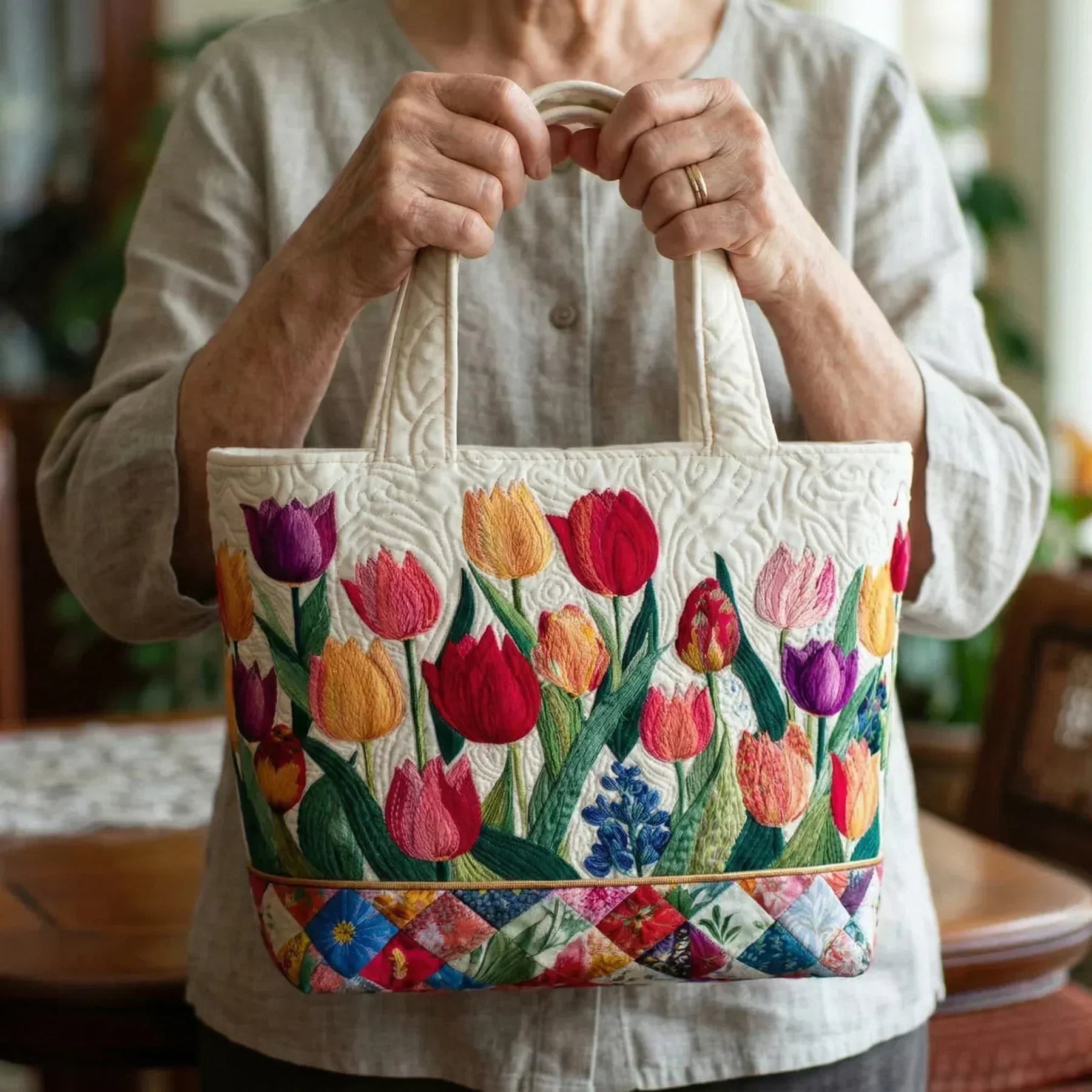 Borsa trapuntata – Giardino di tulipani