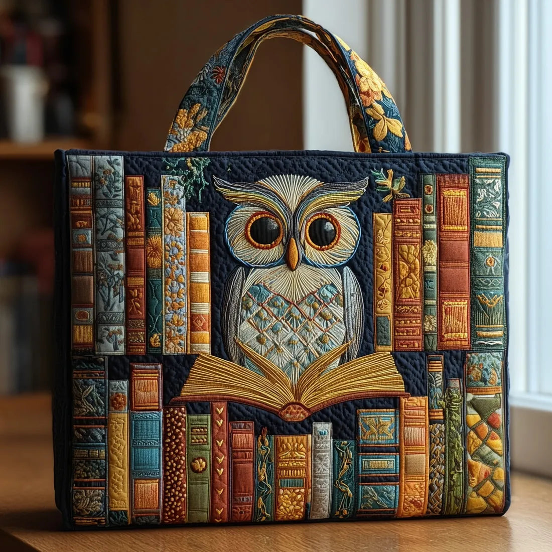 Borsa trapuntata – Gufo e libri antichi