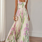 Ingrid | Abito lungo in chiffon a fiori plissé bianco