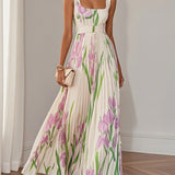 Ingrid | Abito lungo in chiffon a fiori plissé bianco