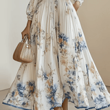Maia | Abito lungo in chiffon a fiori bianco con maniche voluminose