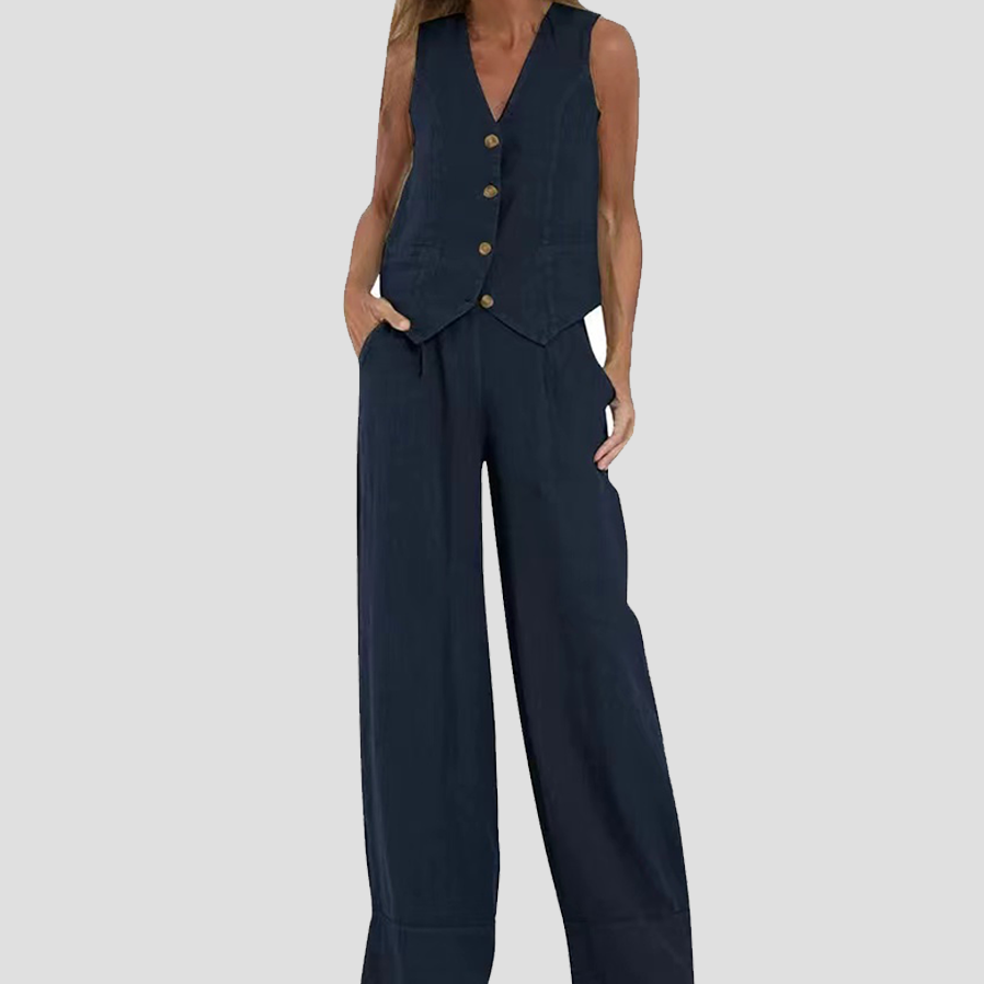Rosa | Set con gilet abbottonato e pantaloni ampi