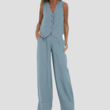 Rosa | Set con gilet abbottonato e pantaloni ampi
