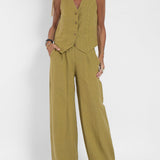 Rosa | Set con gilet abbottonato e pantaloni ampi