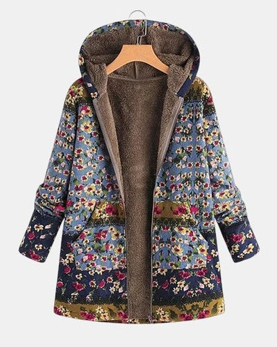 Elena | Felpa boho in sherpa con cappuccio e fantasia floreale — 1