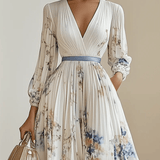 Maia | Abito lungo in chiffon a fiori bianco con maniche voluminose