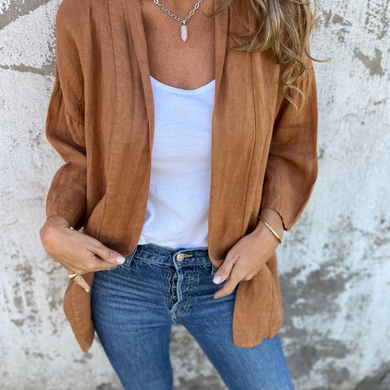 Cardigan in lino con volant — 1