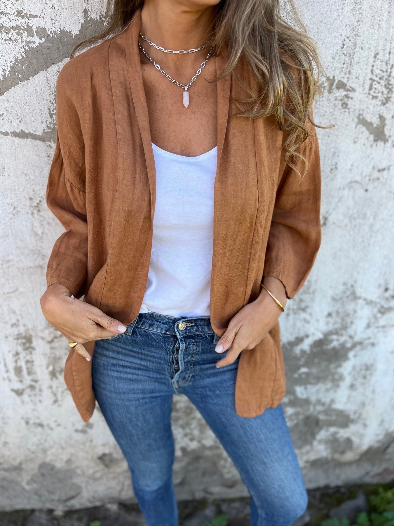 Cardigan in lino con volant — 1