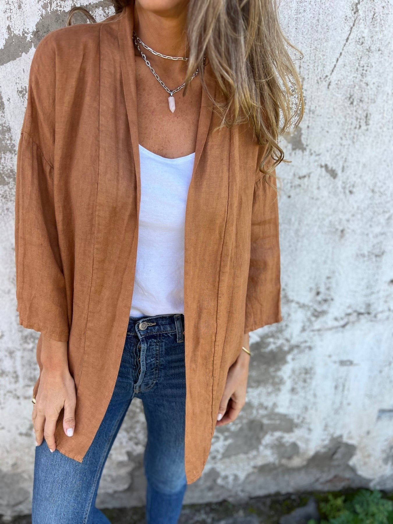 Cardigan in lino con volant — 2