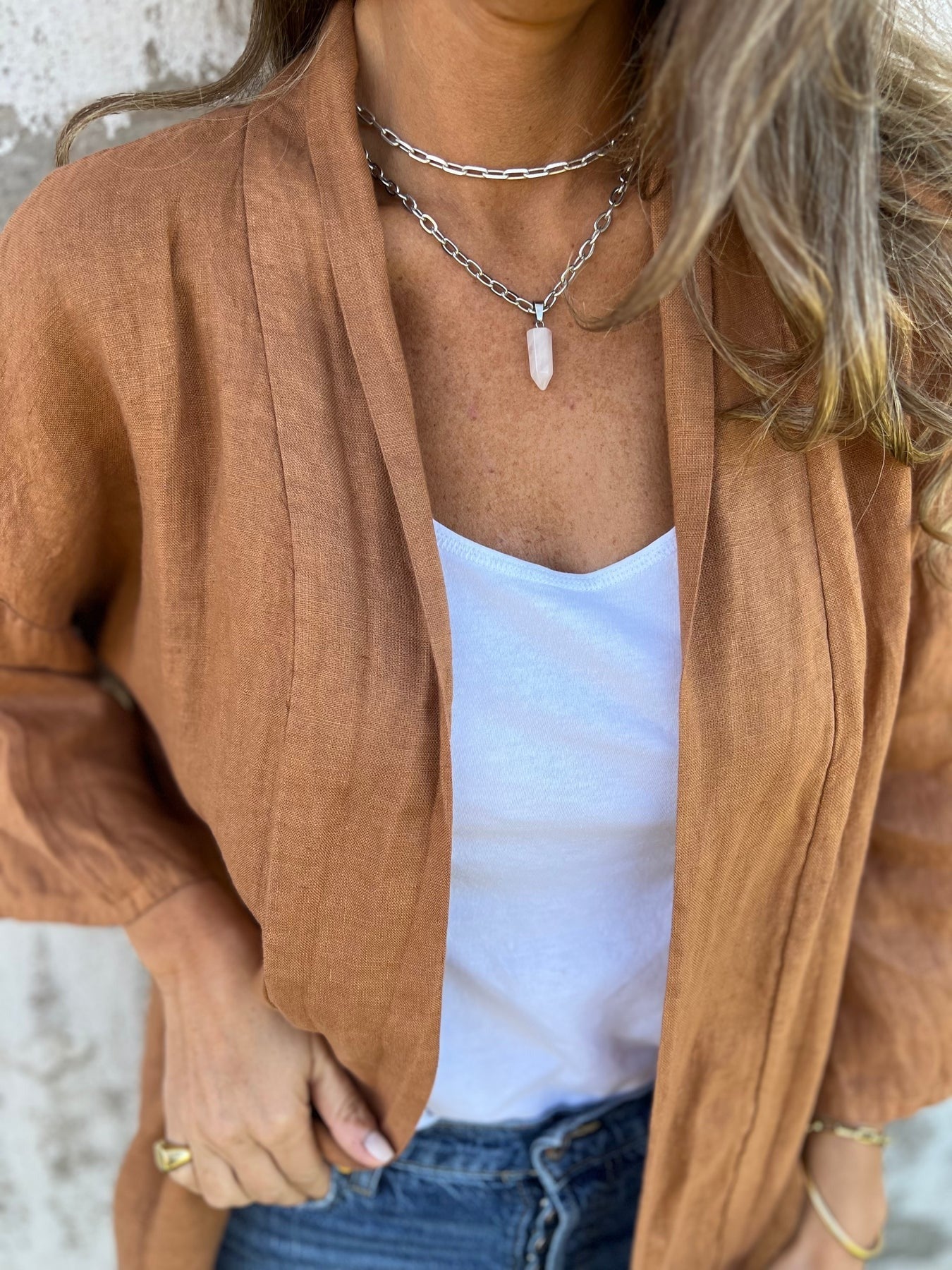 Cardigan in lino con volant — 3