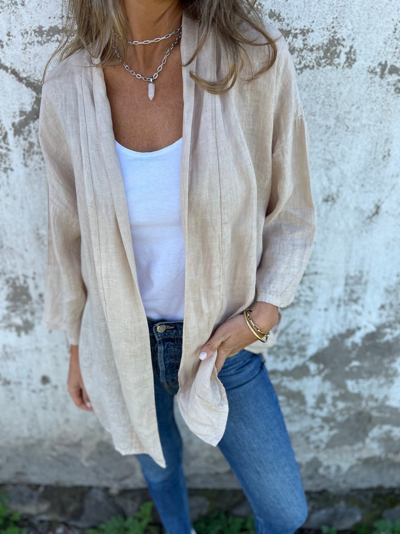 Cardigan in lino con volant — 6