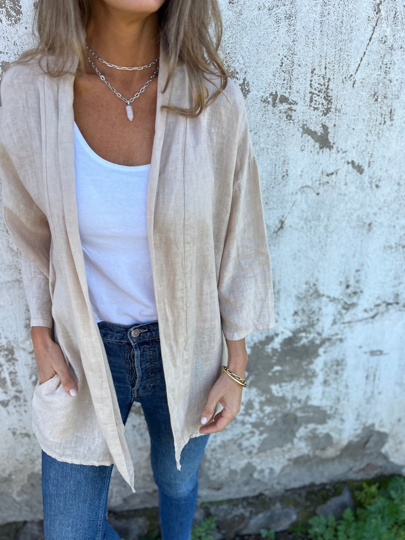 Cardigan in lino con volant — 7