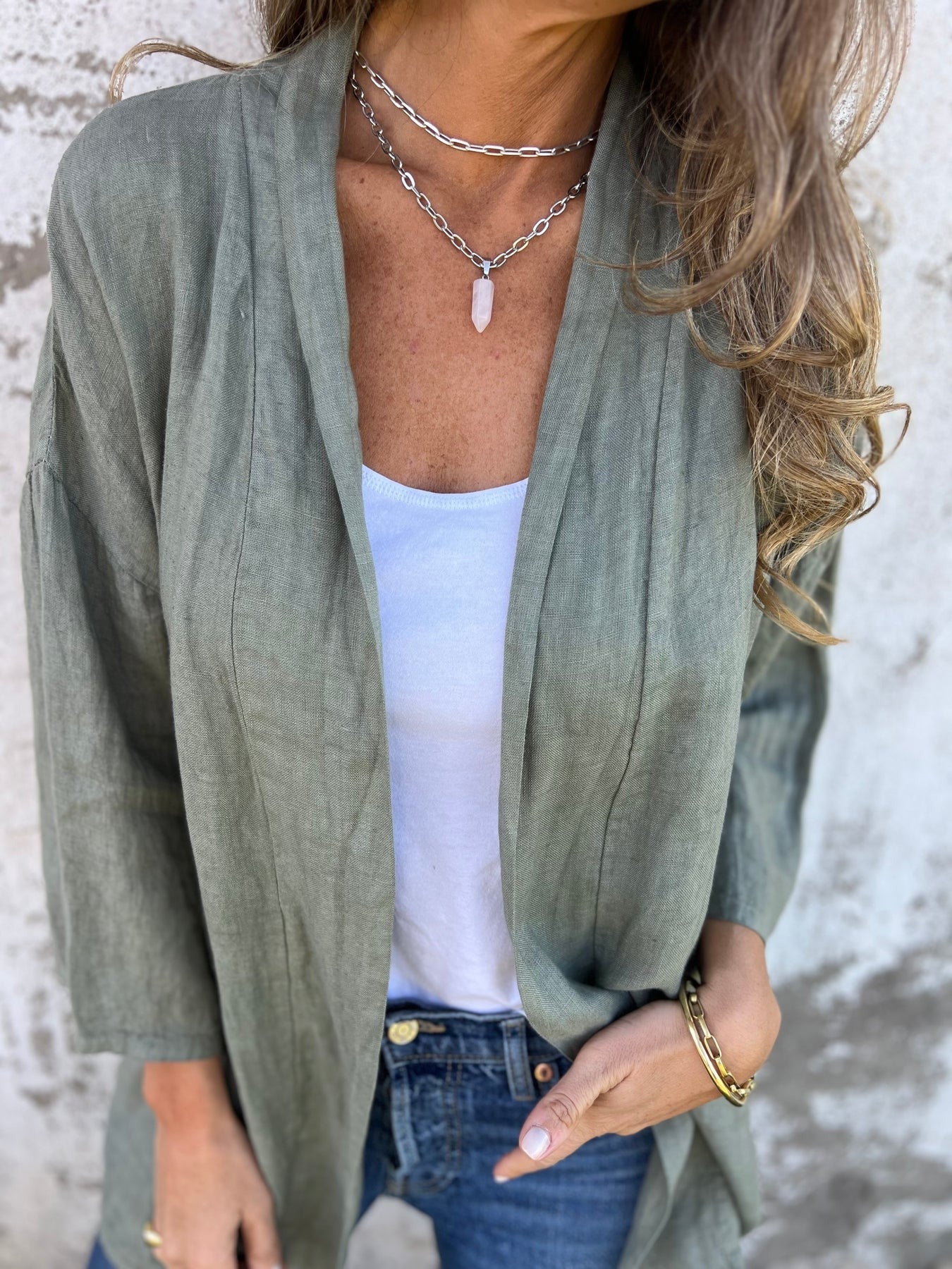 Cardigan in lino con volant — 8