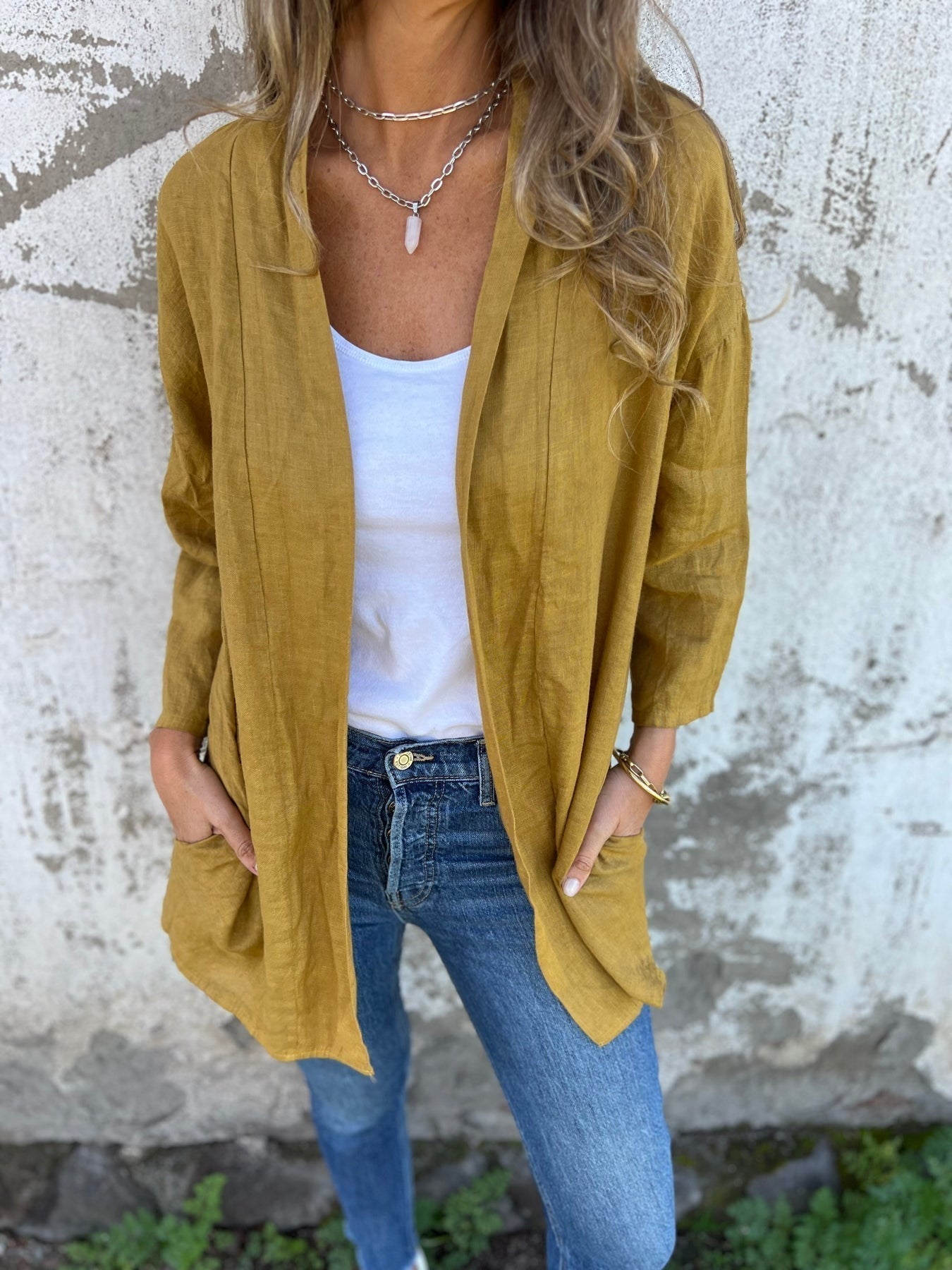 Cardigan in lino con volant — 12