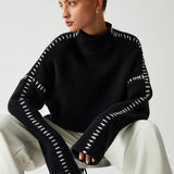 Alma | Maglia dolcevita oversize con dettagli in piqué — 4