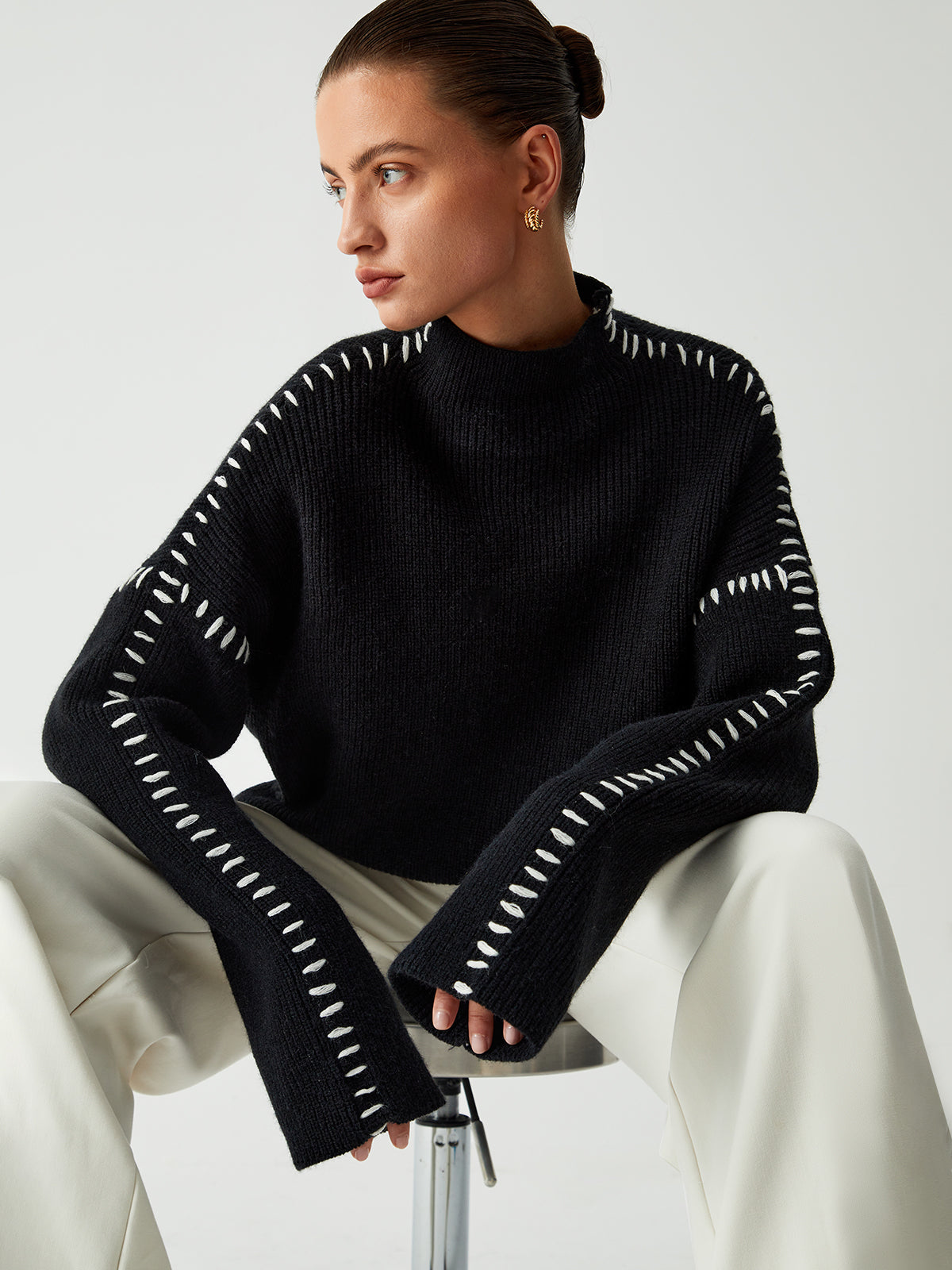 Alma | Maglia dolcevita oversize con dettagli in piqué — 4