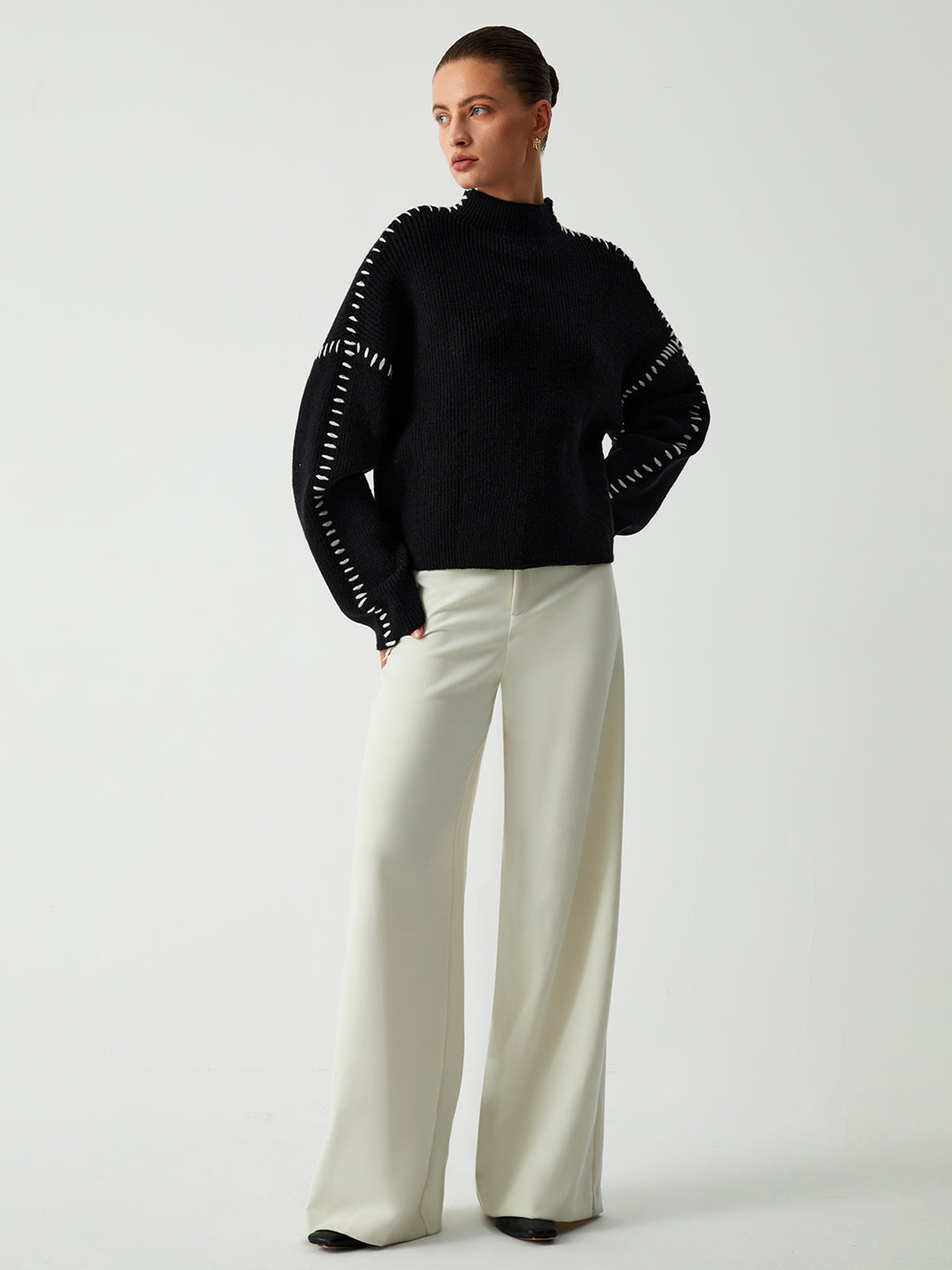 Alma | Maglia dolcevita oversize con dettagli in piqué — 6