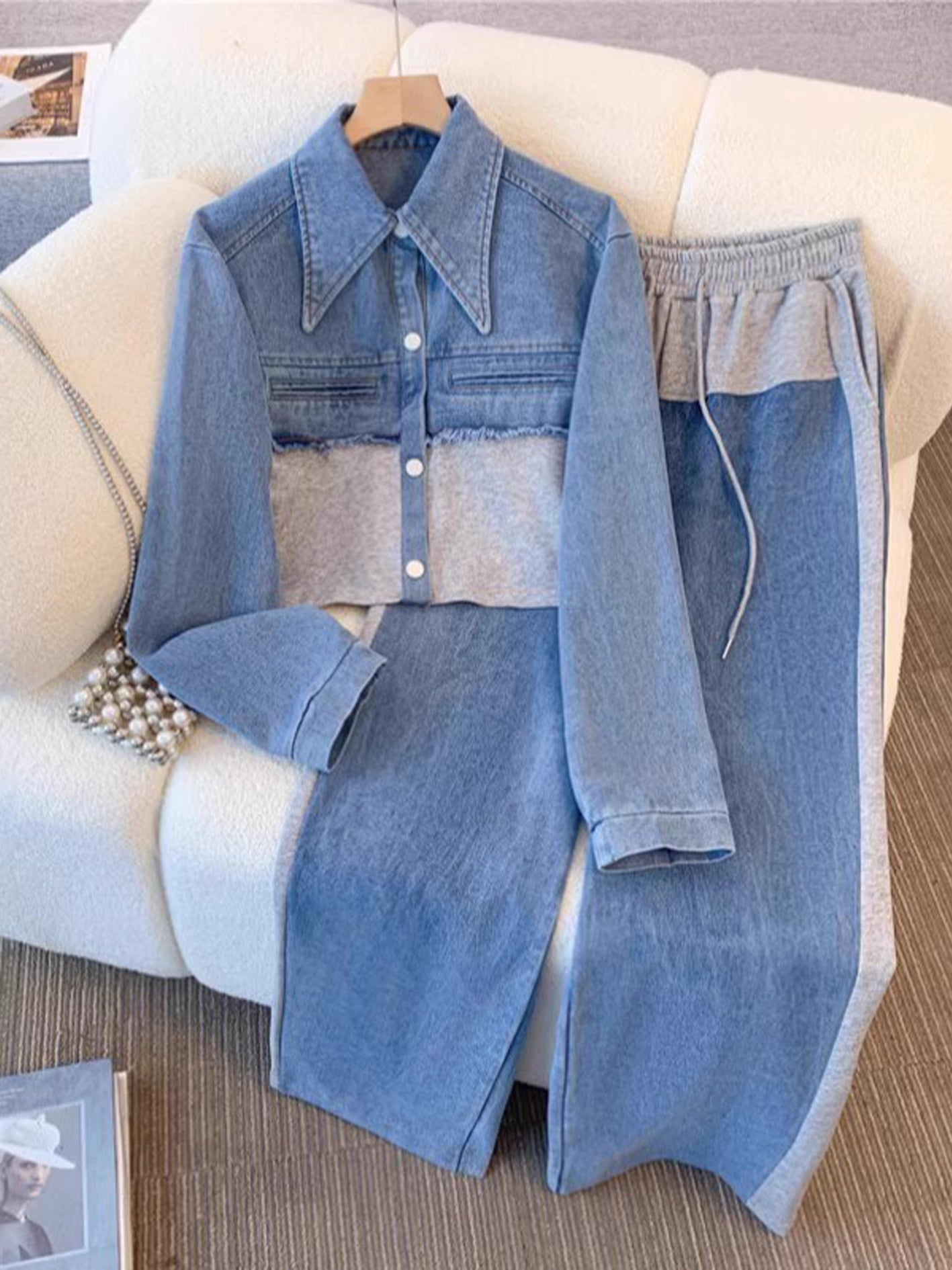 Tilda | Set composto da giacca corta color block e pantaloni larghi — 4